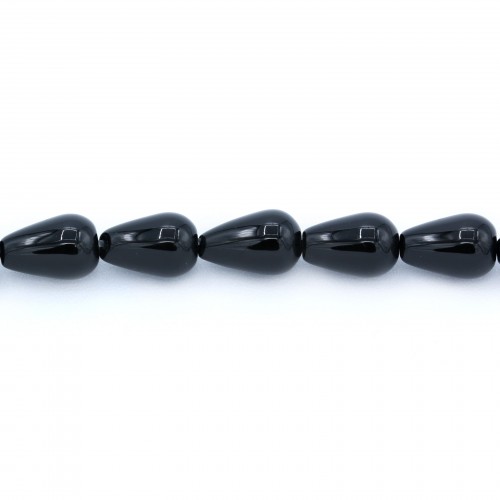 Agate on black color, in shape of a drop, 8 * 12mm x 10pcs