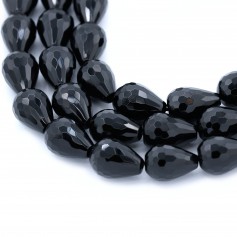 Onyx black, Faceted drop, 13x18mm x 40cm