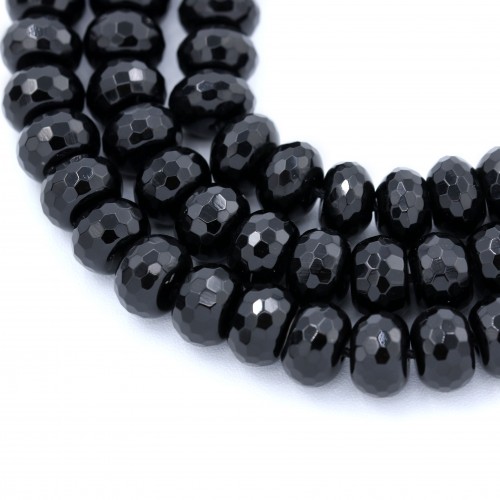Onyx black, roundel faceted, 8x12mm x 40cm
