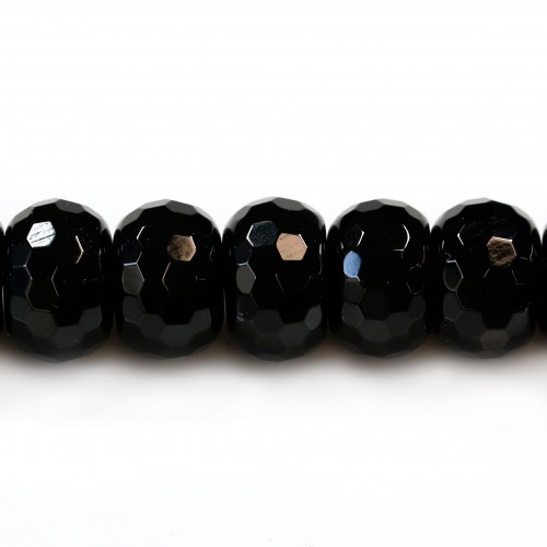 Agata nera, forma rotonda sfaccettata, 10 * 14 mm x 5 pezzi