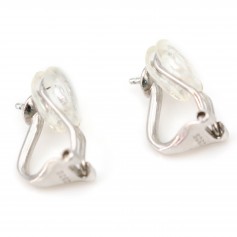 Clip d'oreille argent 925 rhodié & silicone pour perles semi-percé x 2pcs