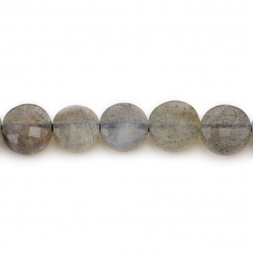 Grey Labradorite, round flat faceted, 6mm x 39cm