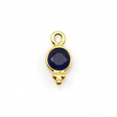 Round faceted synthetic sapphire charm on gold plated silver 5x10mm x 1pc