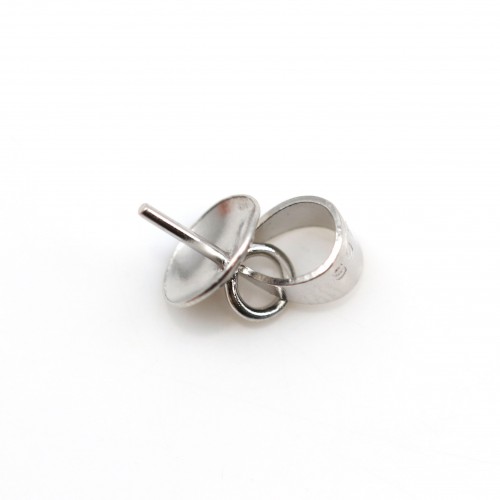 Schalenförmiger Ring für halbgebohrte Perlen, 925er Silber, rhodiniert, 13.8mm x 2pcs