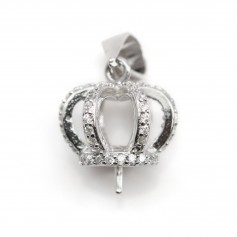 Pendant Bail crown bead cap, for beads half-drilled, silver 925 rhodium, 19mm x 1pc