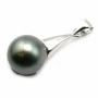 Rhodium 925 silver spoon pendant-holder 20mm for half-drilled pearls x 1pc