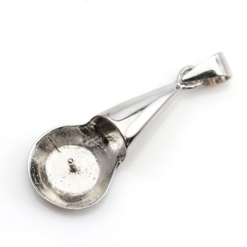 Rhodium 925 silver spoon pendant-holder 20mm for half-drilled pearls x 1pc