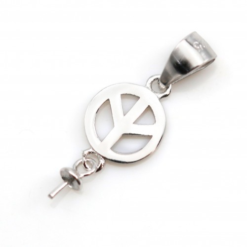 Peace love pendant 8mm 925 silver for half-drilled pearl x 1pc