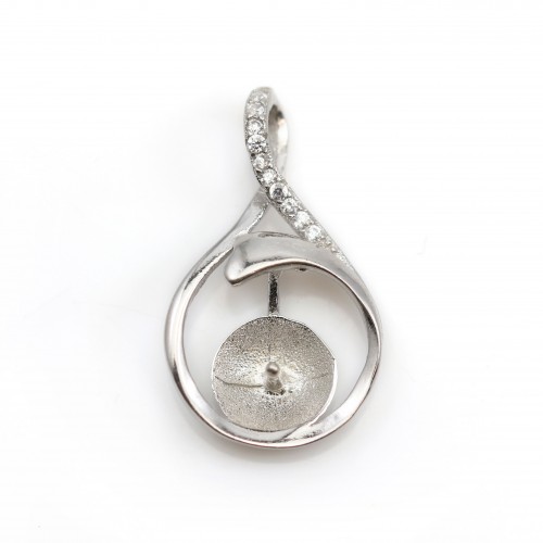 Ciondolo in argento 925 e zirconi a forma di goccia 13,65x22,90mm per perla semiperforata x 1pc