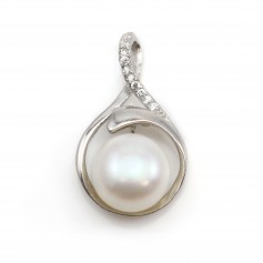 Drop pendant 13.65x22.90mm rhodium 925 sterling silver and zirconium for half-drilled pearl x 1pc