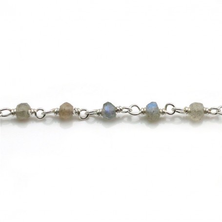 Silver Chain with Labradorite of 3-4mm x 20cm 