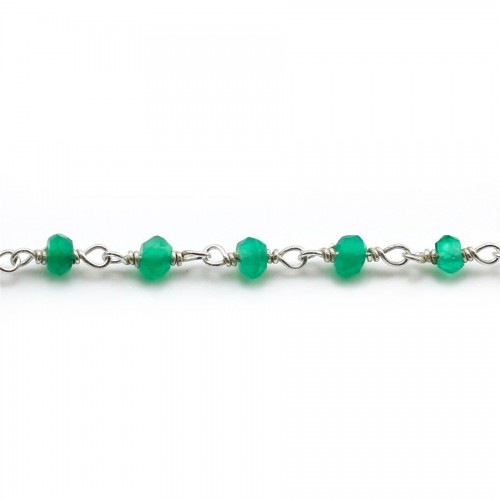 Silver Chain Green Agate with of 3-4mm x 20cm 