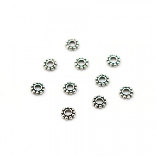 925 Sterling Silver Flower Bead 4,5mm x 10pcs
