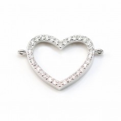 925 Sterling Silver & Zirconium Heart Insert com 2 Anéis, 15x23mm x 1pc 