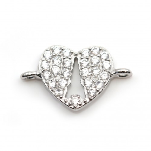 Corazón de plata de ley 925 e inserto de circonio con 2 anillos 8x14mm x 1pc