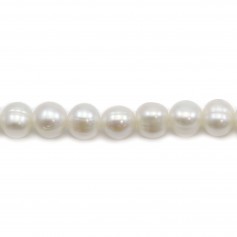 Perlas cultivadas de agua dulce, blancas, ovaladas/irregulares, 7-8mm x 40cm