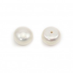 Freshwater cultured pearls, half drilledwhite, button, 9-10mm x 2pcs