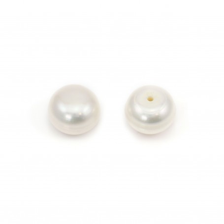 Perle de culture d'eau douce blanche half-percée ronde aplatie 9-9.5mm x 2pcs