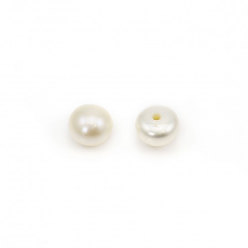 Perle de culture d'eau douce half-percée, blanche, bouton, 5.5-6mm x 4pcs