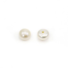 Freshwater cultured pearls, semi-perforated, white, button, 5.5-6mm x 4pcs