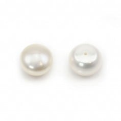 Perle di coltura d'acqua dolce, semiperforate, bianche, a bottone, 10,5-11 mm x 2 pz
