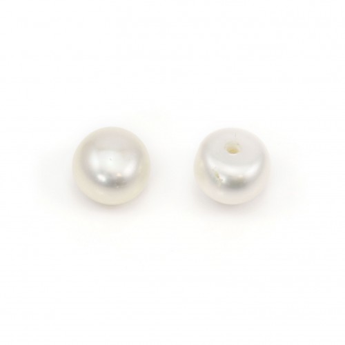 Freshwater cultured pearls, half drilledwhite, button, 6-7mm x 2pcs