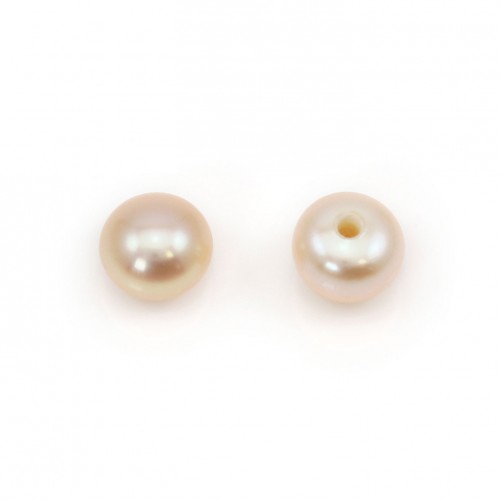 Salmon color half-drilled flattened round freshwater pearl 4.5-5mm x 4pcs