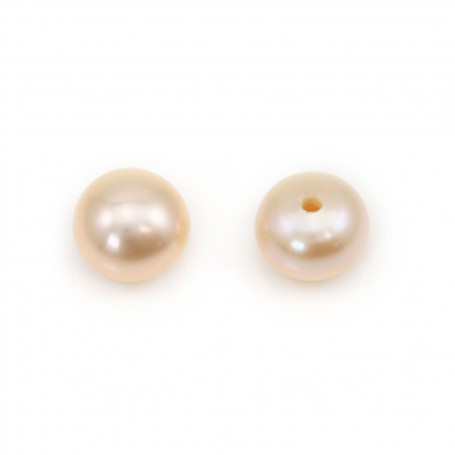 Freshwater cultured pearls, half-perforated, salmon, button, 5-5.5mm x 4pcs