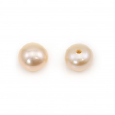 Perle coltivate d'acqua dolce, semi-perforate, salmone, bottone, 5-5,5 mm x 4 pz
