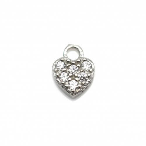 925 sterling silver charm heart & zirconium 8*14mm x1pc