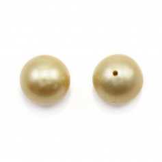 South Sea pearl, half-drilled, champagne, round, 9-10mm x1pc