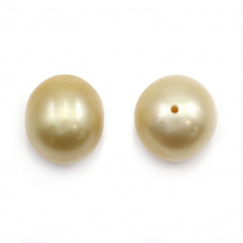 South Sea pearl, half-drilled, champagne, oval, 10-11mm x 1pc
