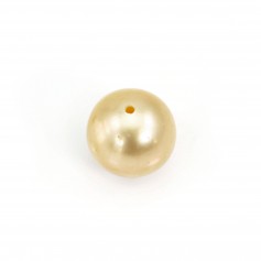 South Sea pearl, fully drilled, champagne, round, 9-9.5mm x 1pc