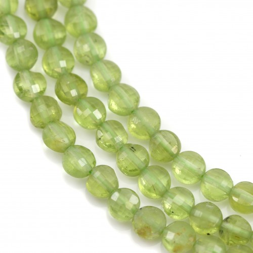 Peridot in green color, in faceted round and flat shape 4mm x 39cm