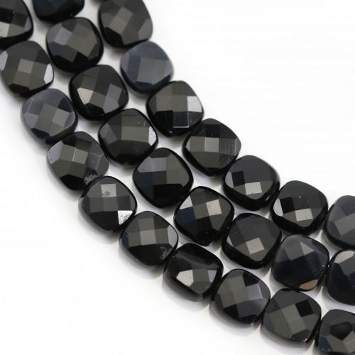 Agate in black color, in faceted square shape 6mm x 39cm
