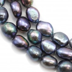 Perles de culture d'eau douce, bleue foncée, baroque, 9-10mm x 36cm