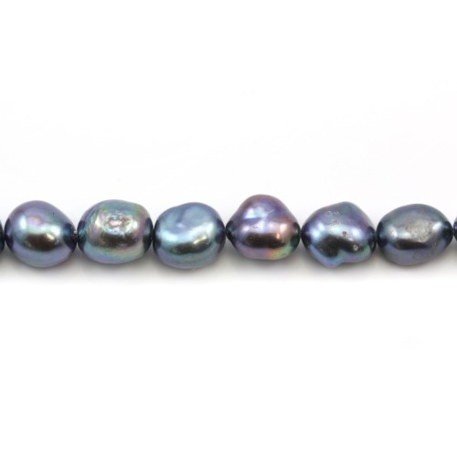 Perle coltivate d'acqua dolce, blu scuro, barocche, 9-10 mm x 2 pezzi