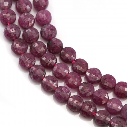 Heated red ruby round flat faceted, 4mm x 39cm