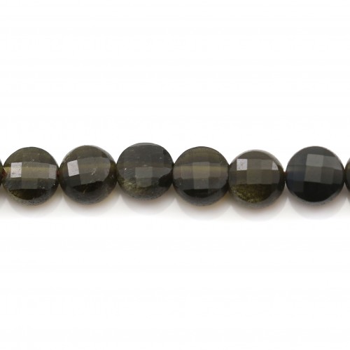 Obsidienne, de forme ronde plate facetté, 4mm x 40cm