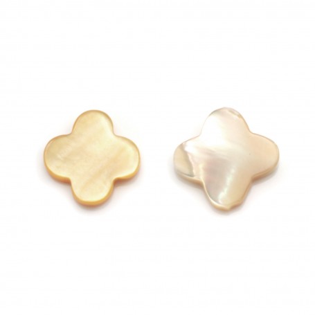Yellow mother-of-pearl clover beads 14mm x 2pcs