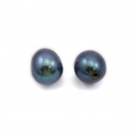 Perle de culture d'eau douce bleue foncée, half-percée, ovale 6-6.5mm x 2pcs