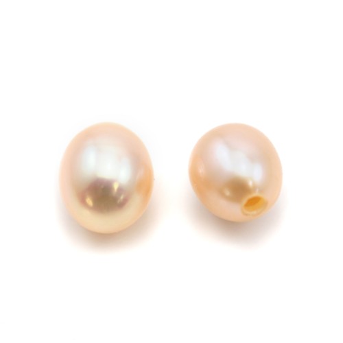 Freshwater cultured pearls, semi-perforated, salmon, oval, 4-4.5mm x 2pcs