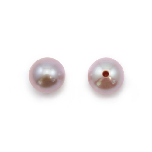 Perles de culture d'eau douce, semi-percée, mauve, ronde, 5-5.5mm x 2pcs