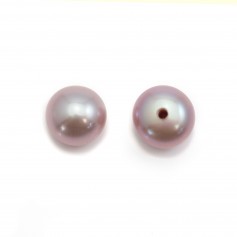 Freshwater cultured pearls, semi-pierced, purple, button, 6-6.5mm x 4pcs