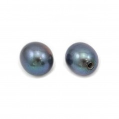 Perlas cultivadas de agua dulce, semiperforadas, azul oscuro, ovaladas, 5-5.5mm x 2pcs