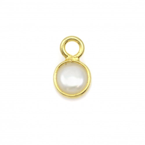 Faceted round freshwater pearl set in gold-plated silver 5*8mm x 2pcs