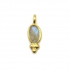 Oval Labradorite charm on 925 sterling silver with gold plating 4*11mm x 1pc