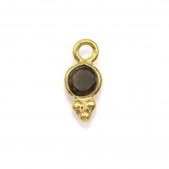 Round faceted smoked topaz charm on gold plated silver 5x11mm x 1pc