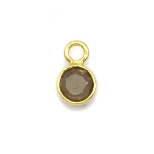 Faceted round smoky topaz set in gold-plated silver 5mm x 2pcs