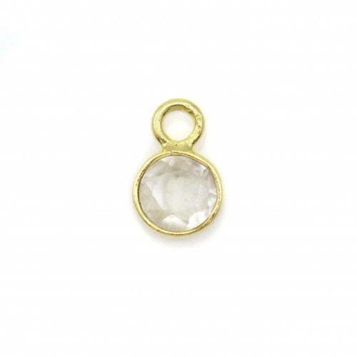 Transparent round faceted topaz set in 925 sterling silver with fine gold plating 5mm x 1pc